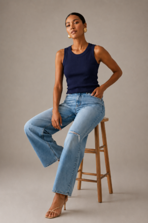 LYVERA DARK BLUE SLEEVLESS TOP