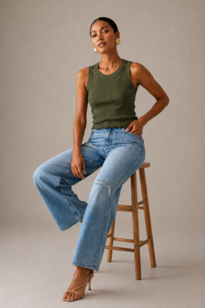 LYVERA Dark Green SLEEVLESS TOP
