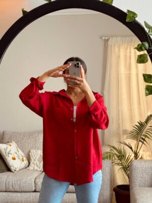 Linen oversized shirt co-ord in red one size