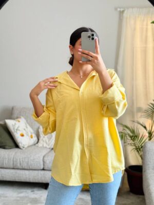 Linen oversized shirt co-ord in yellow one size