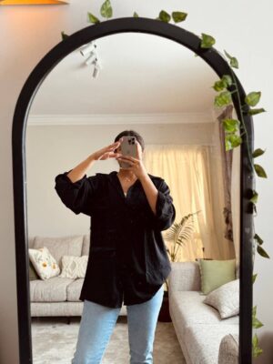Linen oversized shirt co-ord in black one size