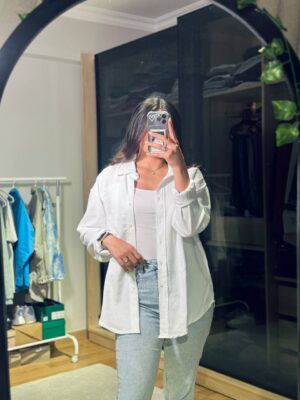 Linen oversized shirt co-ord in white one size