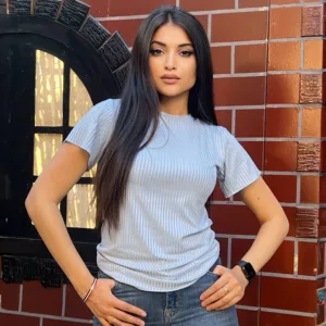 Hudo Baby Blue Short-Sleeve Turkish Rip Top