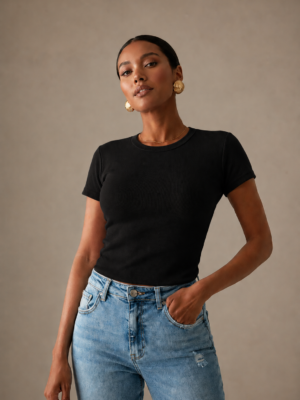 Black Short-Sleeve Derby Cotton Top