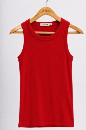 LYVERA RED SLEEVLESS TOP (COTTON 95%)