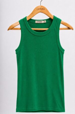 LYVERA GREEN SLEEVLESS TOP (COTTON 95%)