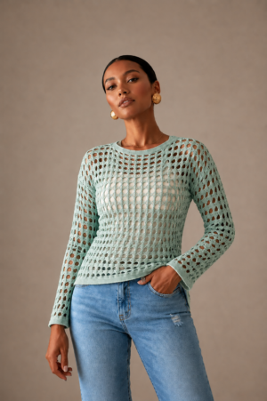 MINT CROCHET SLASH NECK JUMPER ONE SIZE