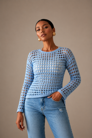 BABY BLUE CROCHET SLASH NECK JUMPER ONE SIZE