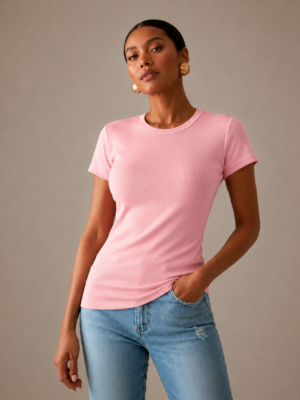Pink Short-Sleeve Derby Cotton Top