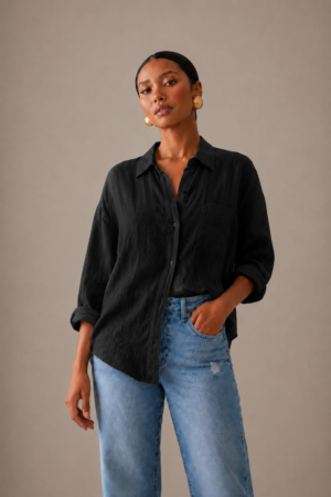 BLACK LINEN CHEMISE ONE SIZE (55-85KG
