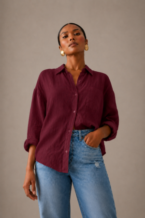 BURGUNDY LINEN CHEMISE ONE SIZE (55-85KG)