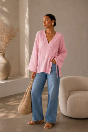 PINK Oversized Plissé Blouse One Size (50-85kgs)