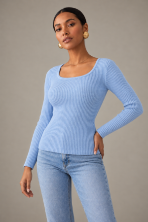 Baby Blue Ribbed Scoop Neck Top (One Size 50-80kgs)