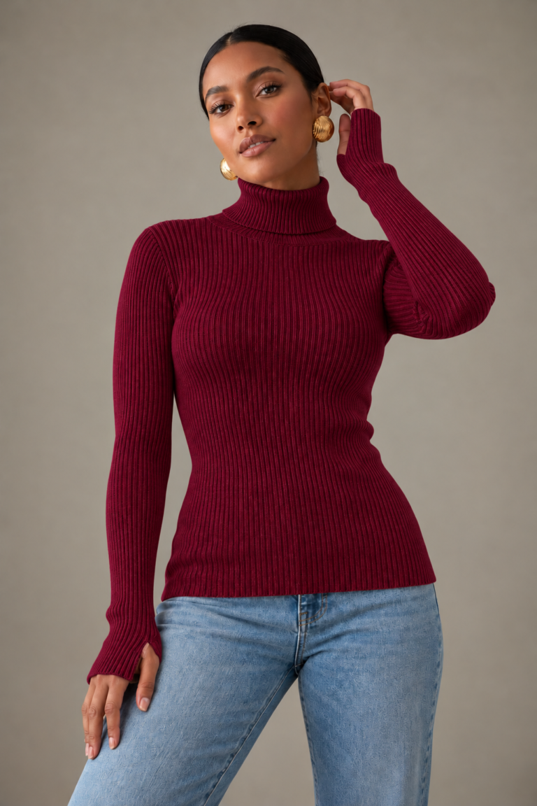 Burgundy Blush Ribbed Turtleneck (One Size 50-80kgs)