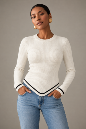 White Ivory Contrast Trim Knit Top (One Size 50-80kgs)