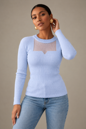 Sky Blue Sheer Panel Knit Top (One Size 50-80kgs)