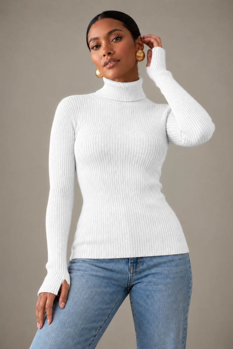 White Blush Ribbed Turtleneck (One Size 50-80kgs)