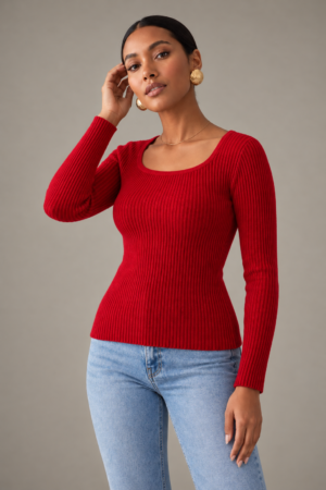 Red Ribbed Scoop Neck Top (One Size 50-80kgs)